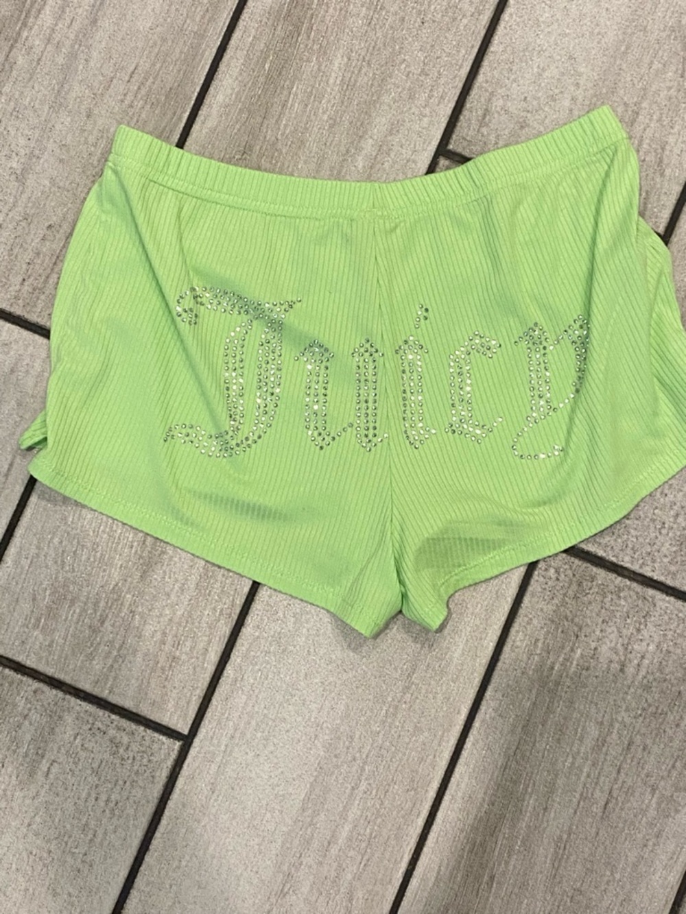 Juicy Couture Lime Green Rhinestone Logo Ribbed Lounge Shorts